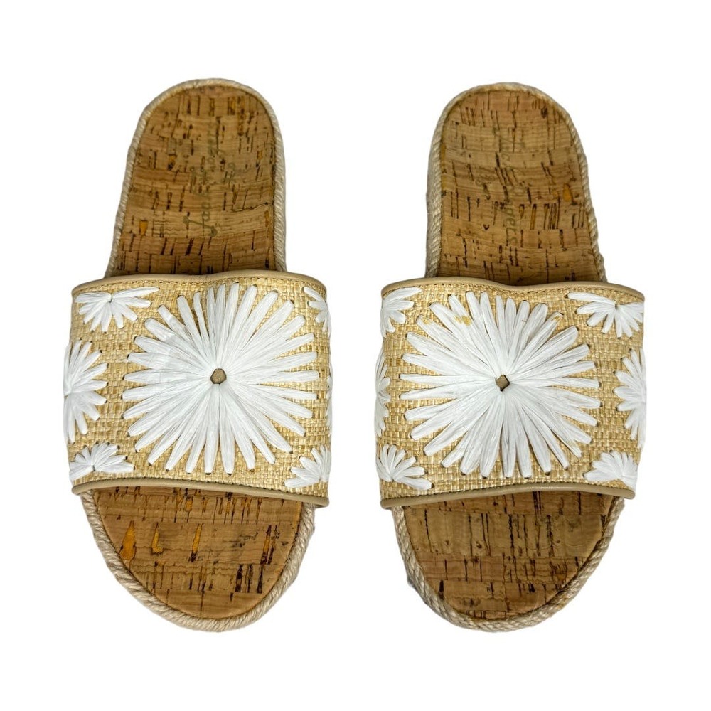 Jack Rogers Bettina Slide 6 Natural White Straw Floral Espadrilles Preppy Chic - Picture 2 of 7
